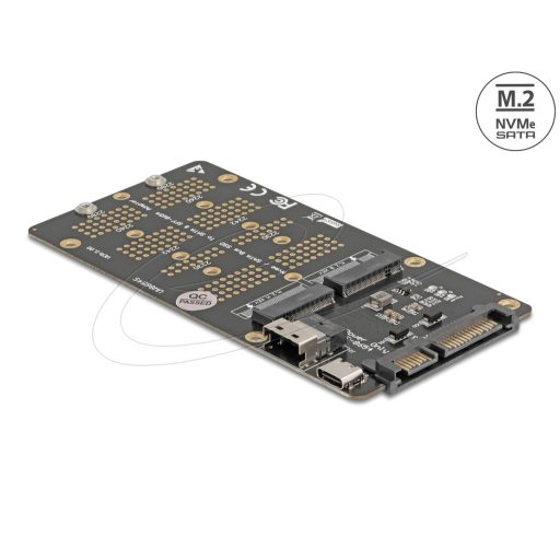 Delock Átalakító M.2 M kulcsos NVMe SSD-ről SFF-8654 csatlakozóra és M.2 B kulcsos SATA SSD-ről SATA csatlakozóra (64355)