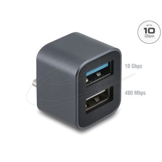   Delock Mini USB elosztó USB Type-C  dugós csatlakozóval   1 x USB 10 Gbps A-típusú + 1 x USB 2.0 A-típusú (64359)