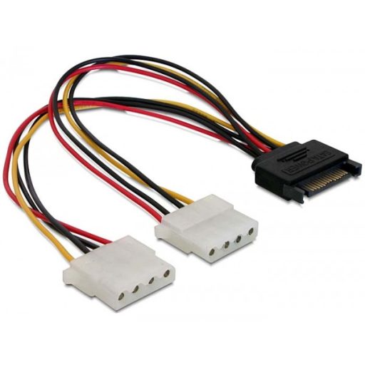 Delock 15 tűs SATA (apa)   2 db 4 tűs Molex (anya), 20 cm-es hálózati kábel (65159)