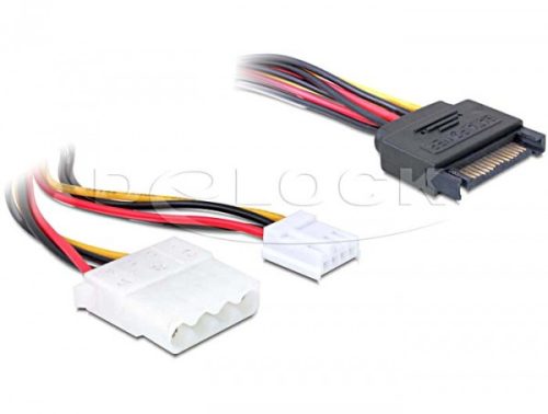 Delock 15 tűs SATA (apa) - 4 tűs Molex (anya) + 3,5" floppy, Y hálózati kábel (65227)