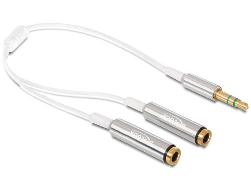 Delock kábel, audio sztereo jack apa, 3.5 mm > 2 x sztereo jack anya, 25 cm, fehér (65355)