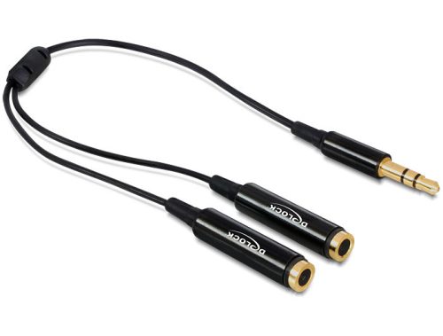 Delock kábel, audio sztereo jack apa, 3.5 mm > 2 x sztereo jack anya, 25 cm, fekete (65356)