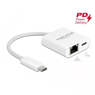   Delock USB Type-C  adapter Power Delivery porttal Gigabit LAN 10/100/1000 Mbps fehér (65402)