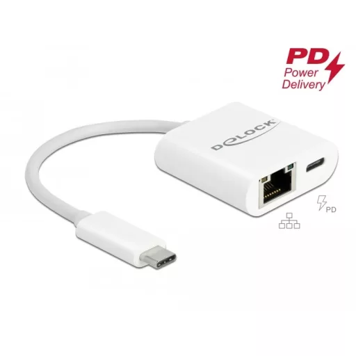 Delock USB Type-C  adapter Power Delivery porttal Gigabit LAN 10/100/1000 Mbps fehér (65402)