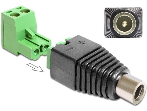 Delock Adapter DC 2.1 x 5.5 mm anya> Terminál blokk 2 érintkezővel 2-részes (65423)