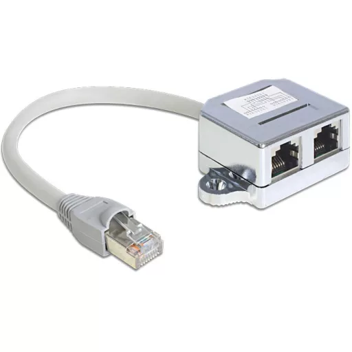 Delock RJ45 Port duplázó 1 RJ45 dugó > 2 RJ45 jack (1x Ethernet, 1x ISDN) (65441)
