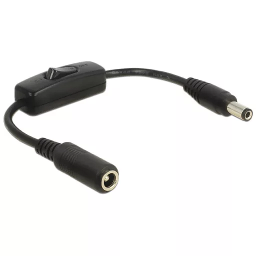 Delock DC-adapterkábel, 5,5 x 2,5 mm csatlakozódugó > DC-csatlakozóhüvely 5,5 x 2,5 mm, kapcsolóval, (65497)