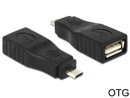 Delock adapter USB Micro B apa > USB 2.0 anya, OTG, teljesen fedett (65549)