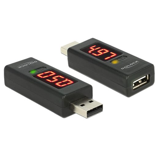 Delock USB 2.0 A dugó > A hüvely átalakító LED-es Volt és Amper kijelzővel (65569)