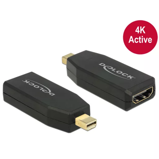Delock Adapter mini Displayport 1.2-dugós csatlakozó > HDMI-csatlakozóhüvely 4K aktív, fekete (65581)