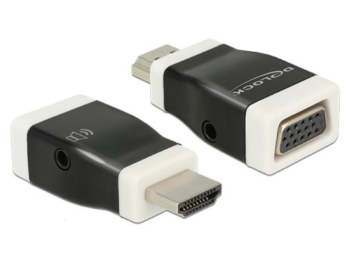 Delock Adapter HDMI-A dugó > VGA hüvely audióval, fekete-fehér (65586)