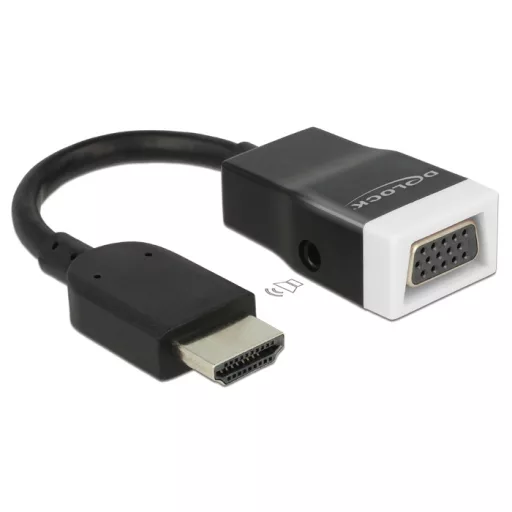 Delock Adapter HDMI-A dugó > VGA hüvely audióval, 15cm, fekete-fehér (65587)