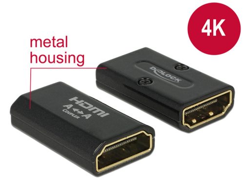 DELOCK High-Speed HDMI adapter Ethernet HDMI-A anya > HDMI-A anya 4K kimenet fordítóval fekete (65659)