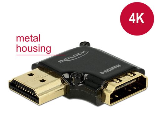 Delock adapter Gyors-sebességű HDMI Ethernettel - HDMI-A anya > HDMI-A apa 4K 90 fokos bal fekete