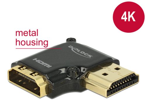 Delock adapter Gyors-sebességű HDMI Ethernettel - HDMI-A anya > HDMI-A apa 4K 90 fokos jobbra fekete (65661)