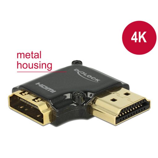 Delock adapter Gyors-sebességű HDMI Ethernettel - HDMI-A anya > HDMI-A apa 4K 90 fokos jobbra fekete (65661)