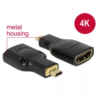   Delock adapter Gyors-sebességű HDMI Ethernettel - HDMI micro-D apa véggel > HDMI-A anya 4K fekete (65664)