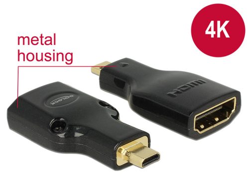 Delock adapter Gyors-sebességű HDMI Ethernettel - HDMI micro-D apa véggel > HDMI-A anya 4K fekete