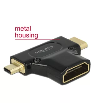   Delock Adapter Gyors-sebességű HDMI Ethernettel - HDMI A anya > HDMI mini-C apa + micro-D apa fekete (65666)