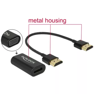   Delock Adapter HDMI-A-csatlakozódugóval > VGA-csatlakozóhüvellyel, fém burkolat, 15 cm-es kábel (65667)