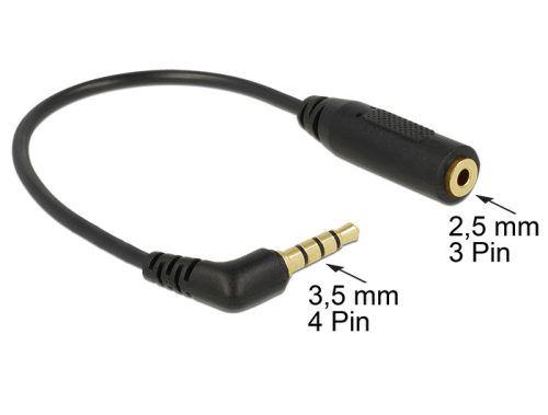 Delock audiokábel Sztereó jack 3,5 mm 4 tűs apa > sztereó jack 2,5 mm 3 tűs anya szögletes (65673)