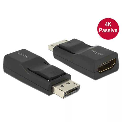 Delock Adapter Displayport 1.2-dugós csatlakozó > HDMI-csatlakozóhüvely 4K passzív, 3D, fekete (65685)