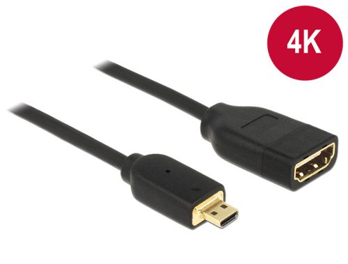 Delock kábel Gyors-sebességű HDMI Ethernettel - HDMI micro-D apa véggel / HDMI-A anya 3D 4K 20 cm (65687)