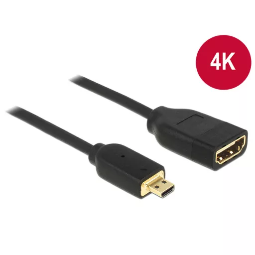 Delock kábel Gyors-sebességű HDMI Ethernettel - HDMI micro-D apa véggel / HDMI-A anya 3D 4K 20 cm (65687)