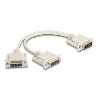   Delock Y osztott kábeles adapter D-Sub 15 tűs apa - 2 x D-Sub 15 tűs anya csavarokkal 30 cm (65833)