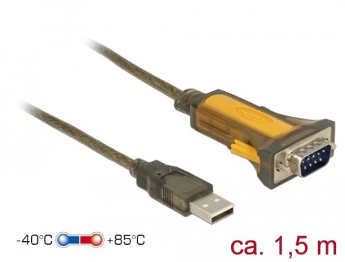 Delock Adapter USB 2.0 A-típusú dugó > 1 x kiterjesztett hőmérséklet tartományú soros RS-232 DB9 csa