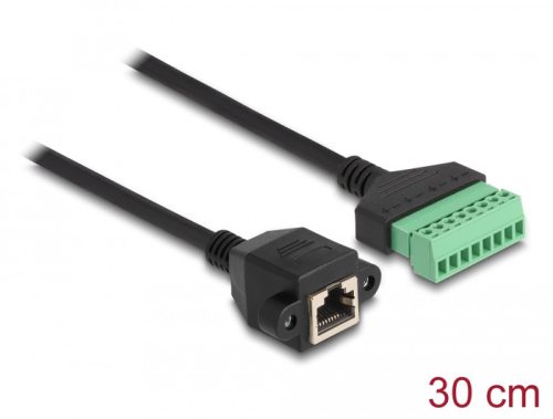 Delock RJ45 kábel Cat.6 anya - Terminal Block Adapter beépíthető, 30 cm hosszú, 2 részes