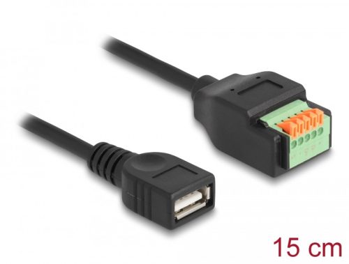 Delock A-típusú USB 2.0 kábel anya - terminal block adapter lenyomó gombbal 15 cm