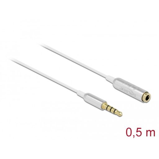 Delock Audio bővítő kábel sztereo jack 3,5 mm 4 tűs apa   anya, Ultra Slim 0,5 m, fehér (66072)