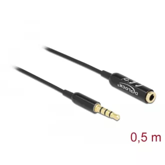   Delock Audio bővítő kábel sztereo jack 3,5 mm 4 tűs apa   anya Ultra Slim, 0,5 m, fekete (66074)