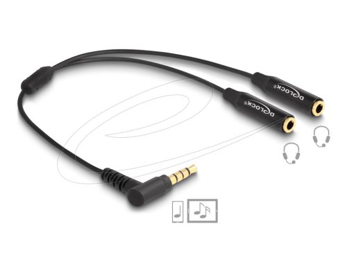 Delock Hangmegosztó sztereo jack apa 3,5 mm - 2 x sztereo jack anya 3,5 mm 4-tűs hajlított