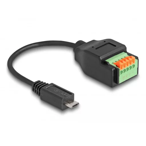 Delock Micro-B-típusú USB 2.0 kábel apa - terminal block adapter lenyomó gombbal 15 cm (66251)