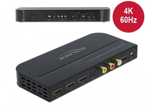 Delock HDMI kapcsoló 3 x HDMI bemenet - 1 x HDMI kimenet 4K 60 Hz Audio Extractor-ral