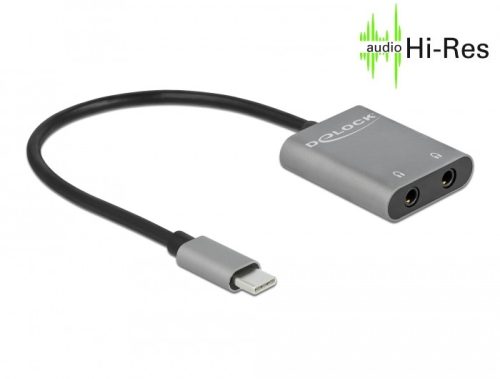 Delock Fém hangmegosztó USB Type-C    2 x sztereo jack anya (66564)