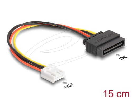 Delock SATA tápkábel 15 tűs apa - 1 db. Floppy 4 tűs anya 15 cm