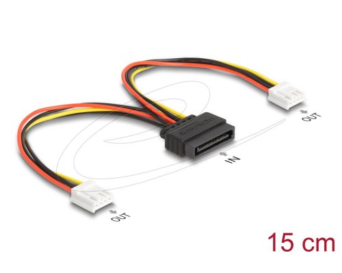 Delock SATA tápkábel 15 tűs apa - 2 db. Floppy 4 tűs anya 15 cm