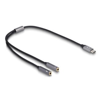   Delock Fejhallgató adapter USB Type-C  apa DAC 24 Bit / 96 kHz Hi-Res - 2 db. 3,5 mm-es, 3 tűs sztereo jack anya (66616)