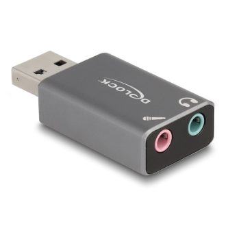   Delock Külső USB hangkártya 2 x 3,5 mm-es sztereo jack Plug & Play audio adapterrel személyi számítógépekhez, laptopokhoz és Mac rendszerekhez (66633)