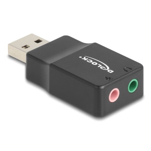 Delock Külső USB hangkártya 2 x 3,5 mm-es sztereo jack Plug & Play audio adapterrel személyi számítógépekhez, laptopokhoz és Mac rendszerekhez fekete (66634)