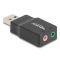 Delock Külső USB hangkártya 2 x 3,5 mm-es sztereo jack Plug & Play audio adapterrel személyi számítógépekhez, laptopokhoz és Mac rendszerekhez fekete (66634)