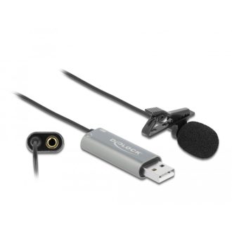   Delock USB Tie Lavalier mindenirányú csiptetős mikrofon 24 bit / 192 kHz és 3,5 mm-es sztereo jack f (66638)