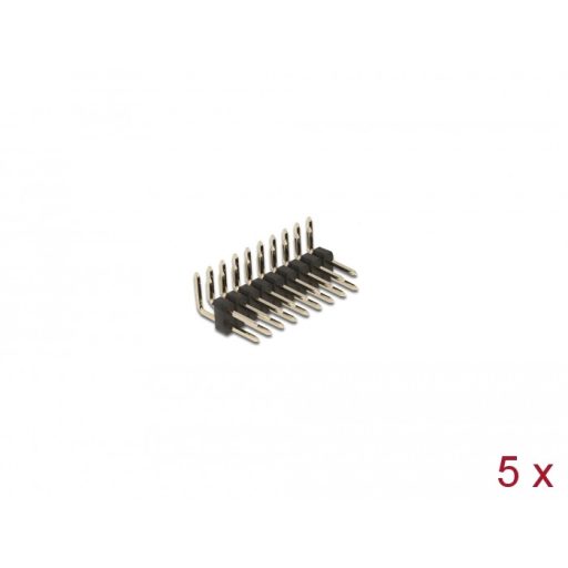 Delock Tűfejléc 10 tűs, 2,54 mm-es osztással, 2 soros, szögletes, 5 db. (66701)