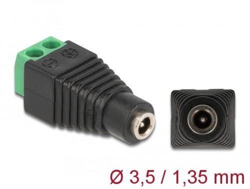 Delock Adapter, DC, 1,35 x 3,5 mm, csatlakozóhüvely > 2 tűs csatlakozóblokk (66730)