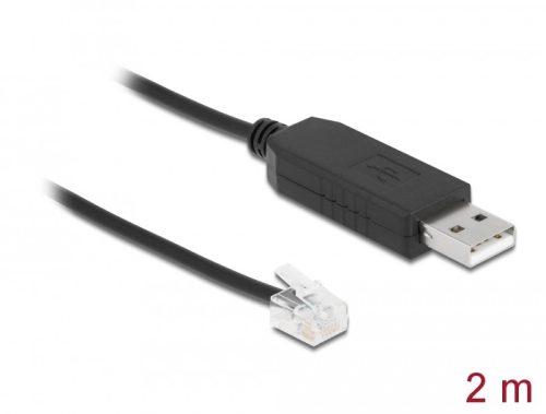 Delock adapterkábel USB Type-A és soros RS-232 RJ12 közötti ESD-védelemmel APC 2 m