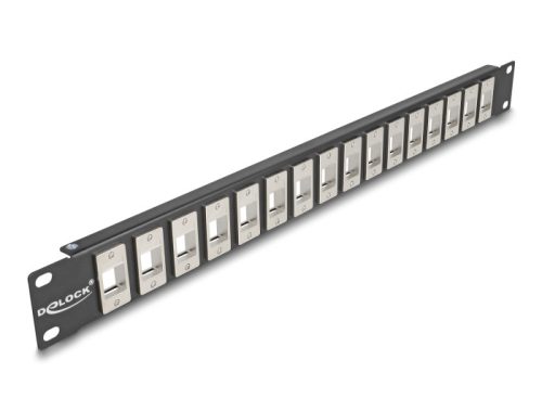 Delock 19  16 portos fekete Keystone Patch Panel 1U (66758)