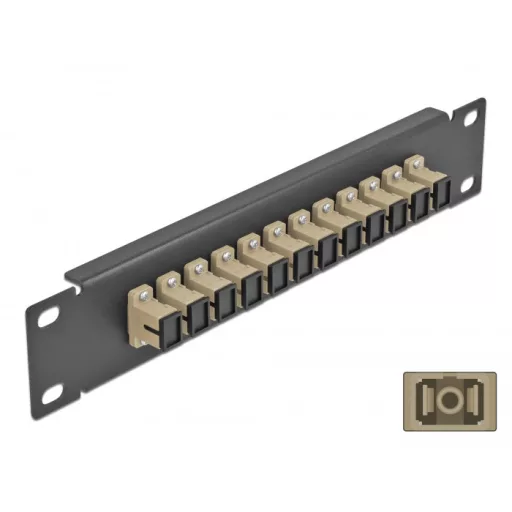 Delock 10  üvegszálas patch panel 12 portos SC Simplex bézs 1U fekete (66762)